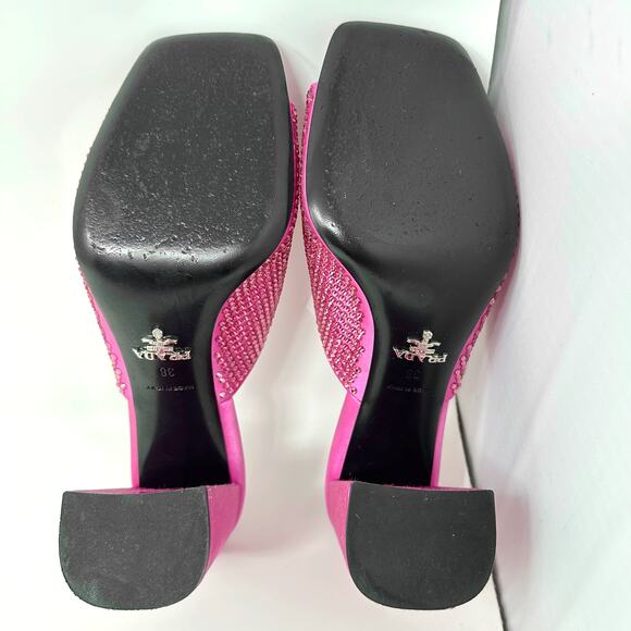 Prada Pink Crystal Embellished Satin Mules Sandals Size 38 - Picture 8 of 10